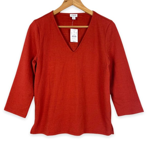 J. Crew Textured V-Neck Three Quarter Sleeve Top Size Small Burnt Orange/Rust - Picture 9 of 9